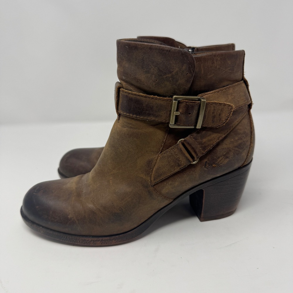 BOC Born‎ Casual Brown Leather Buckle Ankle Boots Women Size 6M - Picture 4 of 11